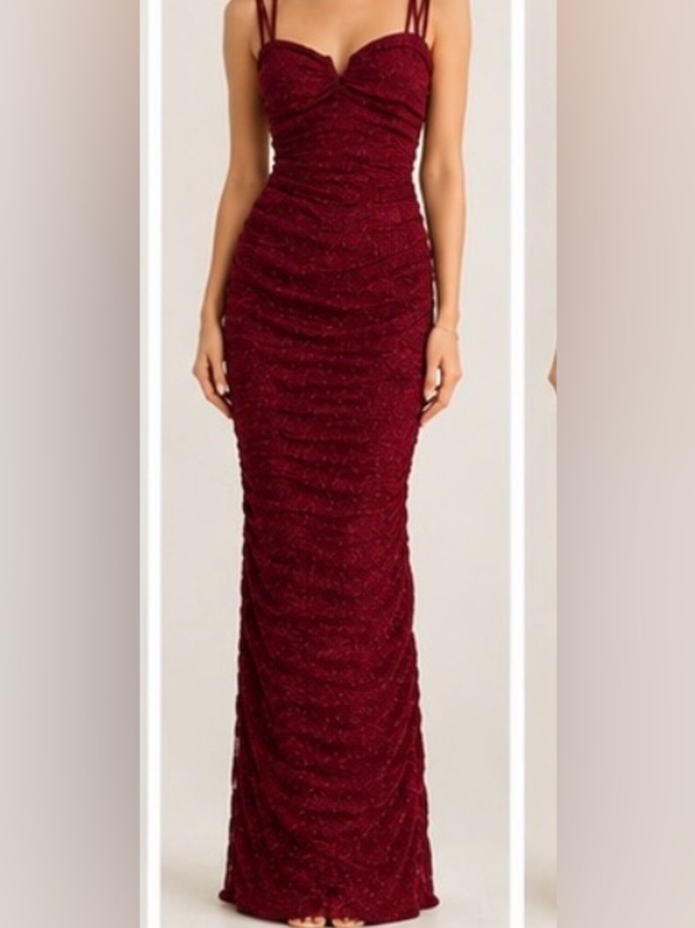 Emerald Sundae Sparkle Burgundy Ruched long Dress